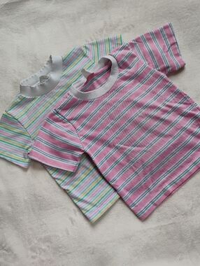 Vintage 1980s Striped T-shirts | Pink Purple Mint Yellow Pastel Stripes | 2T
